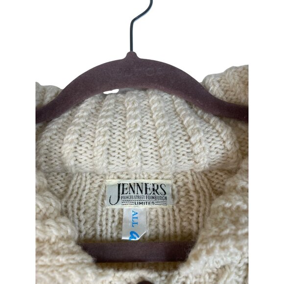 Cream Cable Knit Cardigan Sweater With Front Pockets & Button Closure By Jenners - Picture 5 of 8